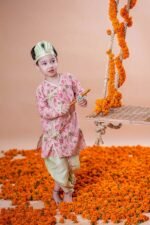 Lotus Pichwai Printed Kurta with Dhoti - Image 2