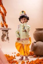 Krishna Sitting with Bansuri Dhoti Kurta Set