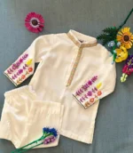 Embroidered Flower Bloom Kurta Pyjama - Image 3