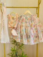 Pastel Flower Highlighted Tiered Lehenga Set - Image 9