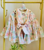 Pastel Flower Highlighted Tiered Lehenga Set - Image 6