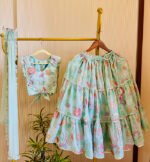 Pastel Flower Highlighted Tiered Lehenga Set - Image 3