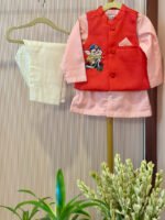 Biker Ganesha Pink Kurta Set With Jacket