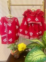 Crimson Leaf Embroidered Cotton Lehenga Set For Girls - Image 2