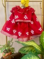 Crimson Leaf Embroidered Cotton Lehenga Set For Girls - Image 3